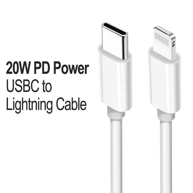IOS Lightning 8PIN iPHONE 20W PD Fast Charging USB-C to Lightning USB Cable 3FT (White)